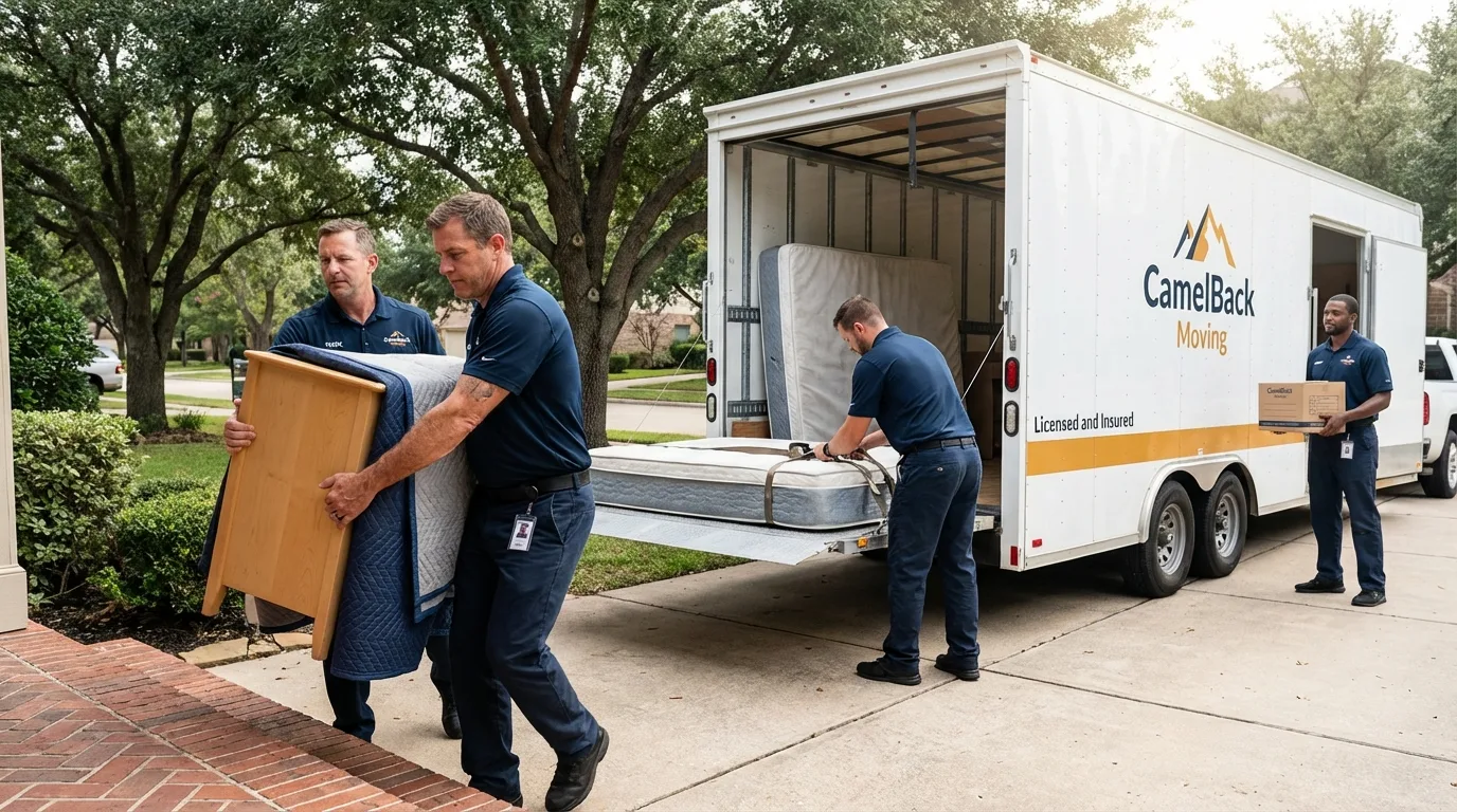 Crew loading residential truck for cross-state move from Mercer Island, WA