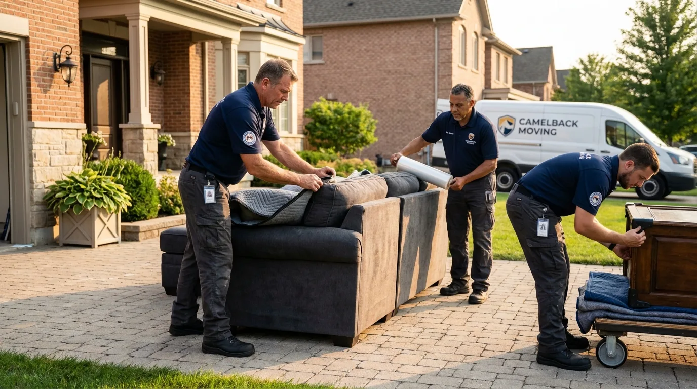 Large estate moving crew wrapping furniture in Mercer Island, WA