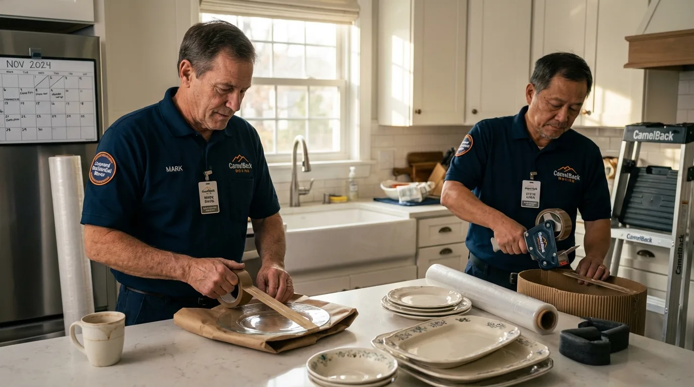 Professional crew packing kitchen dishware in Mercer Island, WA